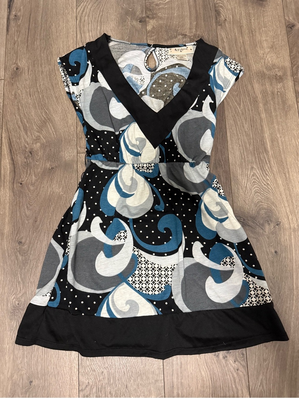 Self Esteem Black, Blue & Gray V-Neck Patterned Tunic